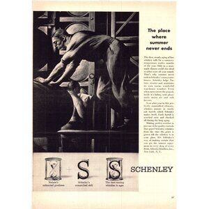 1952 Schenley Whiskey Vintage Print Ad Workers in Barrel Room Man Cave Wall Art